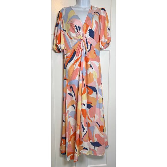 White Closet Elements Maxi Dress Vneck Sheath Abstract Size MEDIUM - Picture 1 of 13